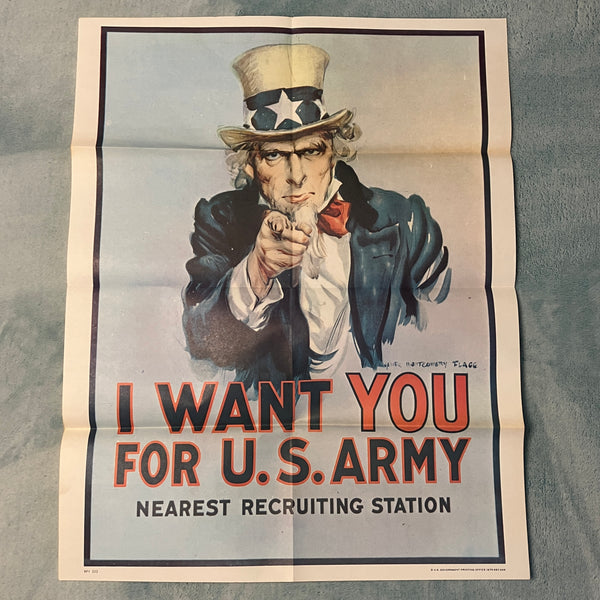 1975 Uncle Sam I Want You for U.S. Army Recruiting Poster 28x22 Very Good