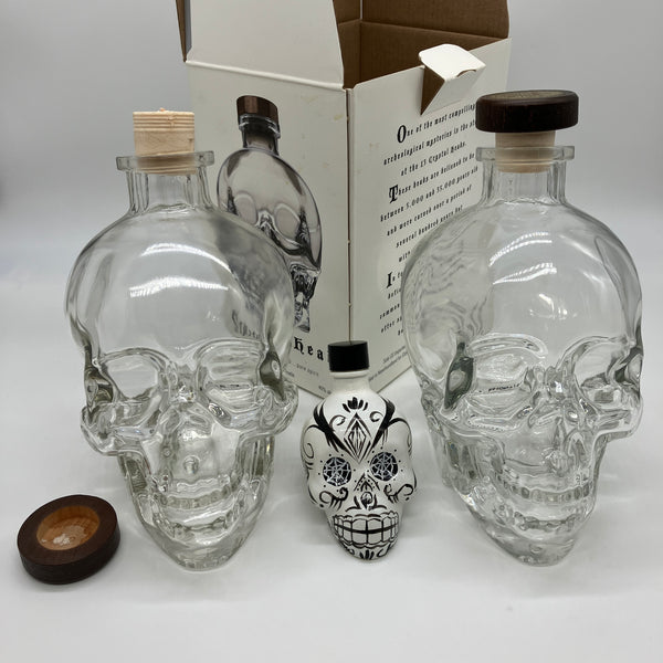 3 Lot Empty Crystal Head Vodka Skull 750mL & 50mL KAH Tequila Glass Bottles