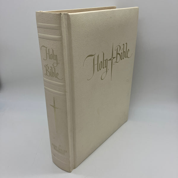 Large White Leather Holy Bible KJV 1965 Good Counsel Vtg Blank Records Very Good