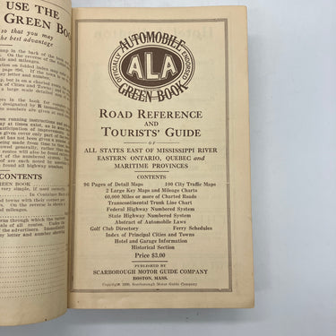 ALA Automobile Green Book Tourists Guide All States East of Mississippi 1930