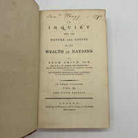 An Inquiry Into Nature & Causes of the Wealth of Nations 3 Vol. 5th Edition (1789) Adam Smith Very Good