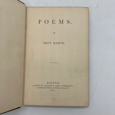 Poems. (1871) Bret Harte Antiquarian Ex-Library Cloth Hardcover Good