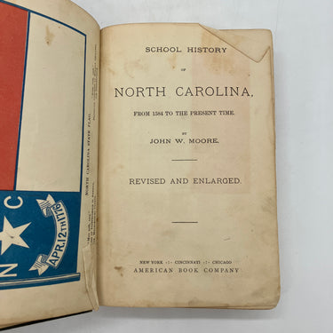 School History of North Carolina 1584 to Present (1882) John Moore HC Acceptable