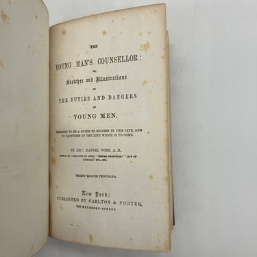 The Young Man's Counsellor (1867) Daniel Wise Christian Living HC Near Fine