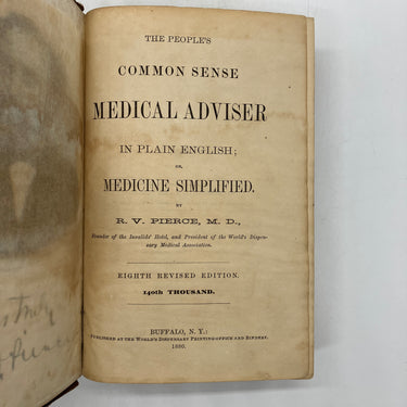 The People's Common Sense Medical Adviser (1880) Ray Vaughn Pierce Cloth HC Good