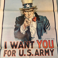 1975 Uncle Sam I Want You for U.S. Army Recruiting Poster 28x22 Very Good