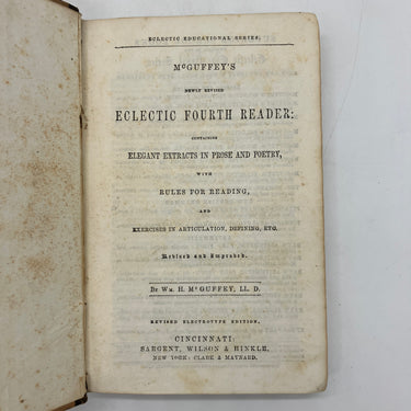 McGuffey's Newly Revised Eclectic Fourth Reader (1866) Wm. H. McGuffey HC VG
