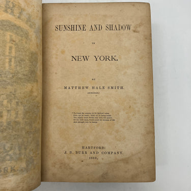 Sunshine and Shadow in New York (1869) Matthew Hale Smith Antiquarian Cloth Good