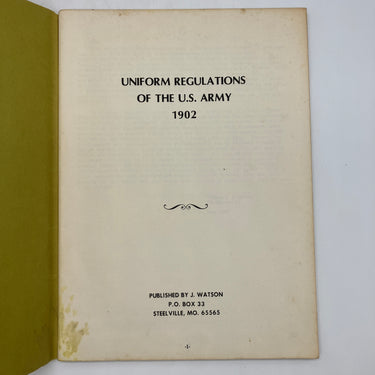 Uniform Regulations of the U.S. Army 1902 (1976) J. Watson Facsimile Ed. PB Good