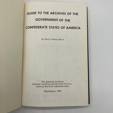 Guide to Archives of the Confederate States of America 1968 Henry Beers HC Good
