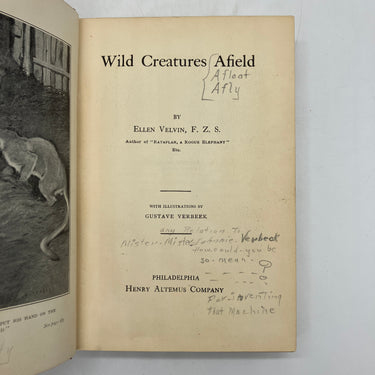 Wild Creatures Afield (1902) Ellen Velvin First Edition Cloth HC Acceptable