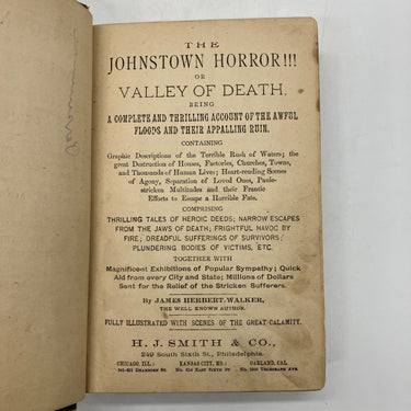 First Edition The Johnstown Horror!!! (1889) James Herbert Walker Cloth HC Good
