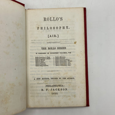 Rollo's Philosophy Air (1853) Jacob Abbott Antiquarian Cloth Hardcover Very Good