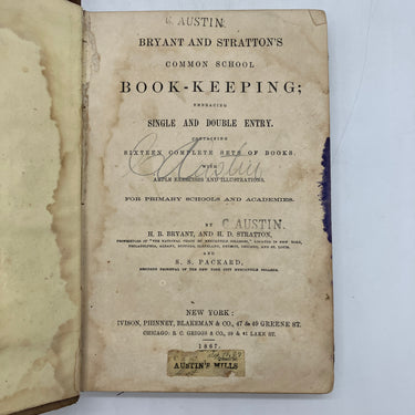 Bryant & Stratton's Common School Book-Keeping (1867) Antiquarian HC Textbook