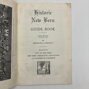 Historic New Bern Guide Book 1938 Gertrude Carraway North Carolina Booklet Good