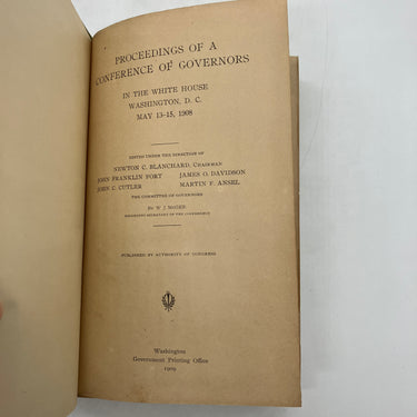 Proceedings of Conference of Governors (1909) W.J. McGee Roosevelt Cloth HC Poor