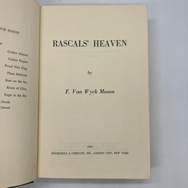 First Edition Rascals' Heaven (1964) F. Van Wyck Mason Cloth Hardcover DJ Good