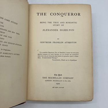 The Conqueror Alexander Hamilton 1902 Atherton Historical Fiction 1st Ed HC Good
