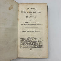 Essays Moral Economical & Political 1819 Francis Bacon Cloth Hardcover Very Good