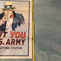 1975 Uncle Sam I Want You for U.S. Army Recruiting Poster 28x22 Very Good