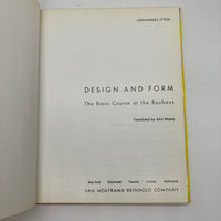 Design and Form Basic Course at Bauhaus (1964) Johannes Itten Hardcover DJ Good