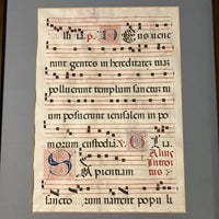 1489 Illuminated Vellum Manuscript Antiphon Leaf 2-Sided Large Framed Provenance