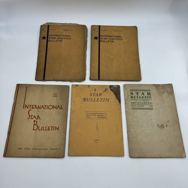 5 Issue Lot International Star Bulletin, 1929-1933, J. Krishnamurti Ojai CA Good