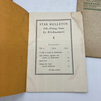 5 Issue Lot International Star Bulletin, 1929-1933, J. Krishnamurti Ojai CA Good
