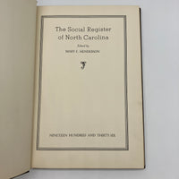 The Social Register of North Carolina (1936) Mary Henderson Genealogy HC Good