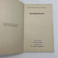 Authentic Report of 25 Talks Given by J. Krishnamurti in Latin America 1936 Good