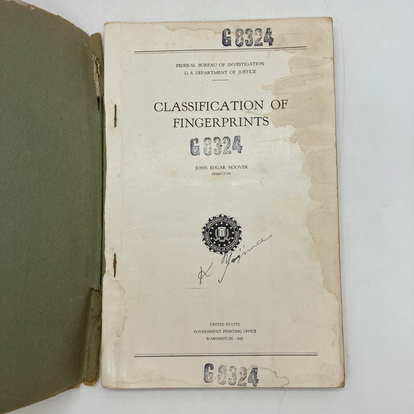 Classification of Fingerprints (1945) John Edgar Hoover FBI Paperback Acceptable