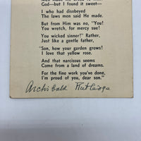 Signed Archibald Rutledge Poem Gentle Meeting Card Paper Ephemera