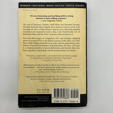 The Rape of Europa: The Fate of Europe's Treasures & WW2 (1995) Lynn Nicholas PB Good
