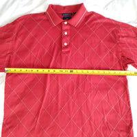 Dockers Golf Polo Collar Button Shirt Mens Medium Mercerized Cotton Red Argyle