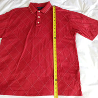 Dockers Golf Polo Collar Button Shirt Mens Medium Mercerized Cotton Red Argyle